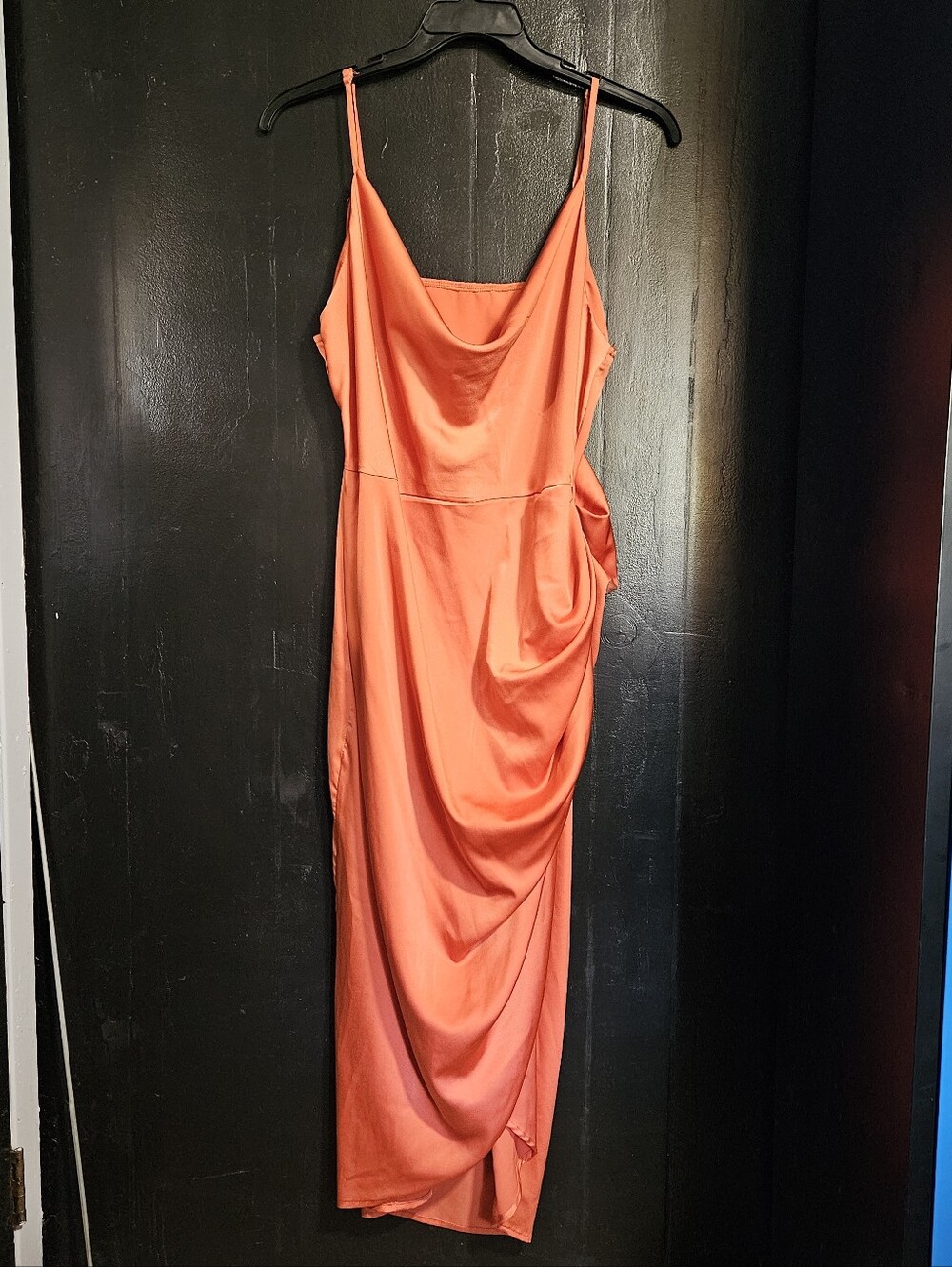 Orange Satin Cowl Neck Slip Dress - Women
